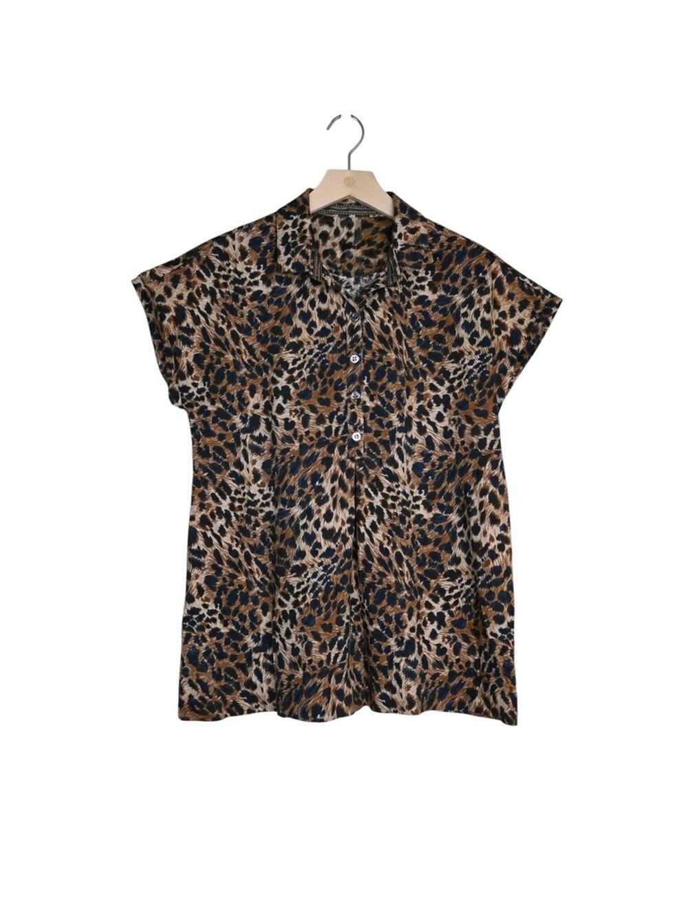 Bogner Womens 12 Animal Print Cap Sleeve Pullover Top